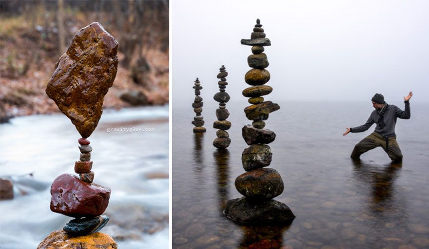 Artista crea torres imposibles balanceando rocas